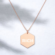Load image into Gallery viewer, RICH Engraved Silver Hexagon Necklace