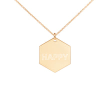 Load image into Gallery viewer, HAPPY Engraved Silver Hexagon Necklace
