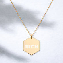 Load image into Gallery viewer, RICH Engraved Silver Hexagon Necklace