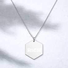 Load image into Gallery viewer, RICH Engraved Silver Hexagon Necklace