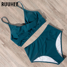 Load image into Gallery viewer, RUUHEE Swimsuit Woman High Waist Bikini 2021 Women Leopard Solid Bathing Suit Swimsuit Female with Pad Push Up Swimwear Women