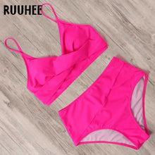 Load image into Gallery viewer, RUUHEE Swimsuit Woman High Waist Bikini 2021 Women Leopard Solid Bathing Suit Swimsuit Female with Pad Push Up Swimwear Women