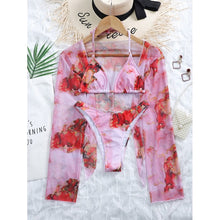 Load image into Gallery viewer, In-X Tie-dye print 3 piece swimsuit female Sexy mesh bikini 2021 Long sleeve swimwear women Knot biquini Beach wear bathing suit