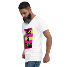 Load image into Gallery viewer, RISE & GRIND Unisex Short Sleeve V-Neck T-Shirt
