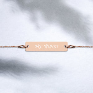 MY HEART Engraved Silver Bar Chain Bracelet