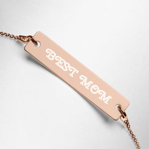 BEST MOM Engraved Silver Bar Chain Bracelet