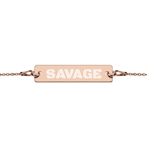 SAVAGE Engraved Silver Bar Chain Bracelet