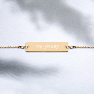 MY HEART Engraved Silver Bar Chain Bracelet