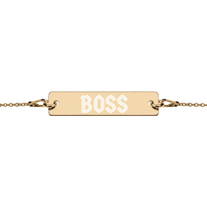 BOSS Engraved Silver Bar Chain Bracelet