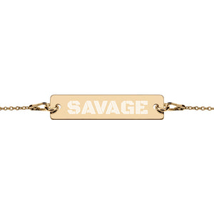 SAVAGE Engraved Silver Bar Chain Bracelet