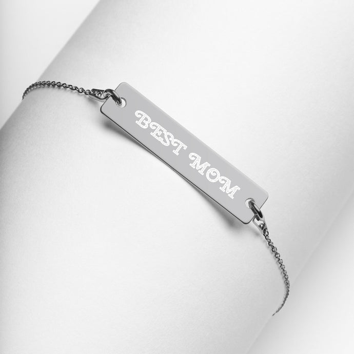 BEST MOM Engraved Silver Bar Chain Bracelet