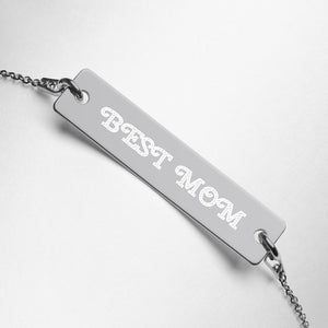 BEST MOM Engraved Silver Bar Chain Bracelet