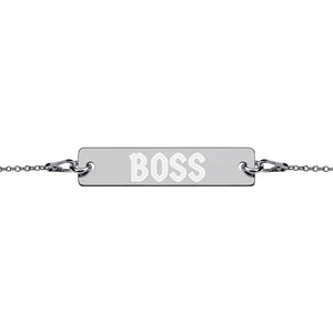 BOSS Engraved Silver Bar Chain Bracelet