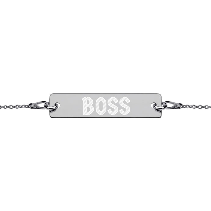 BOSS Engraved Silver Bar Chain Bracelet