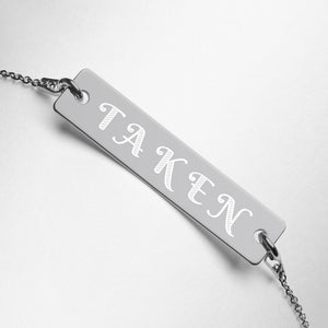 TAKEN Engraved Silver Bar Chain Bracelet