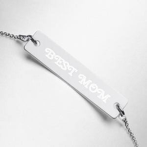 BEST MOM Engraved Silver Bar Chain Bracelet