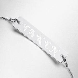 TAKEN Engraved Silver Bar Chain Bracelet