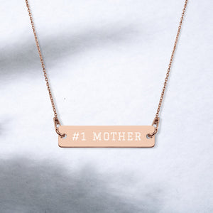 #1 MOTHER Engraved Silver Bar Chain Necklace