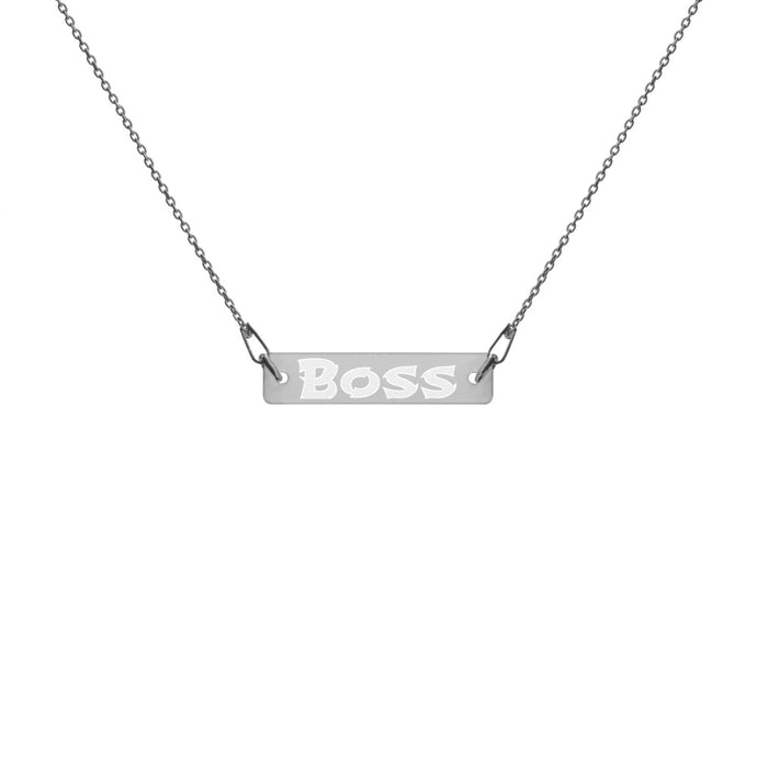 BOSS Engraved Silver Bar Chain Necklace