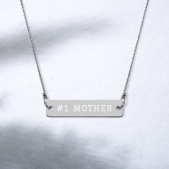 #1 MOTHER Engraved Silver Bar Chain Necklace