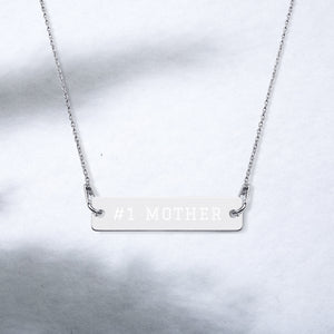 #1 MOTHER Engraved Silver Bar Chain Necklace