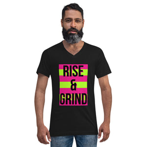 RISE & GRIND Unisex Short Sleeve V-Neck T-Shirt